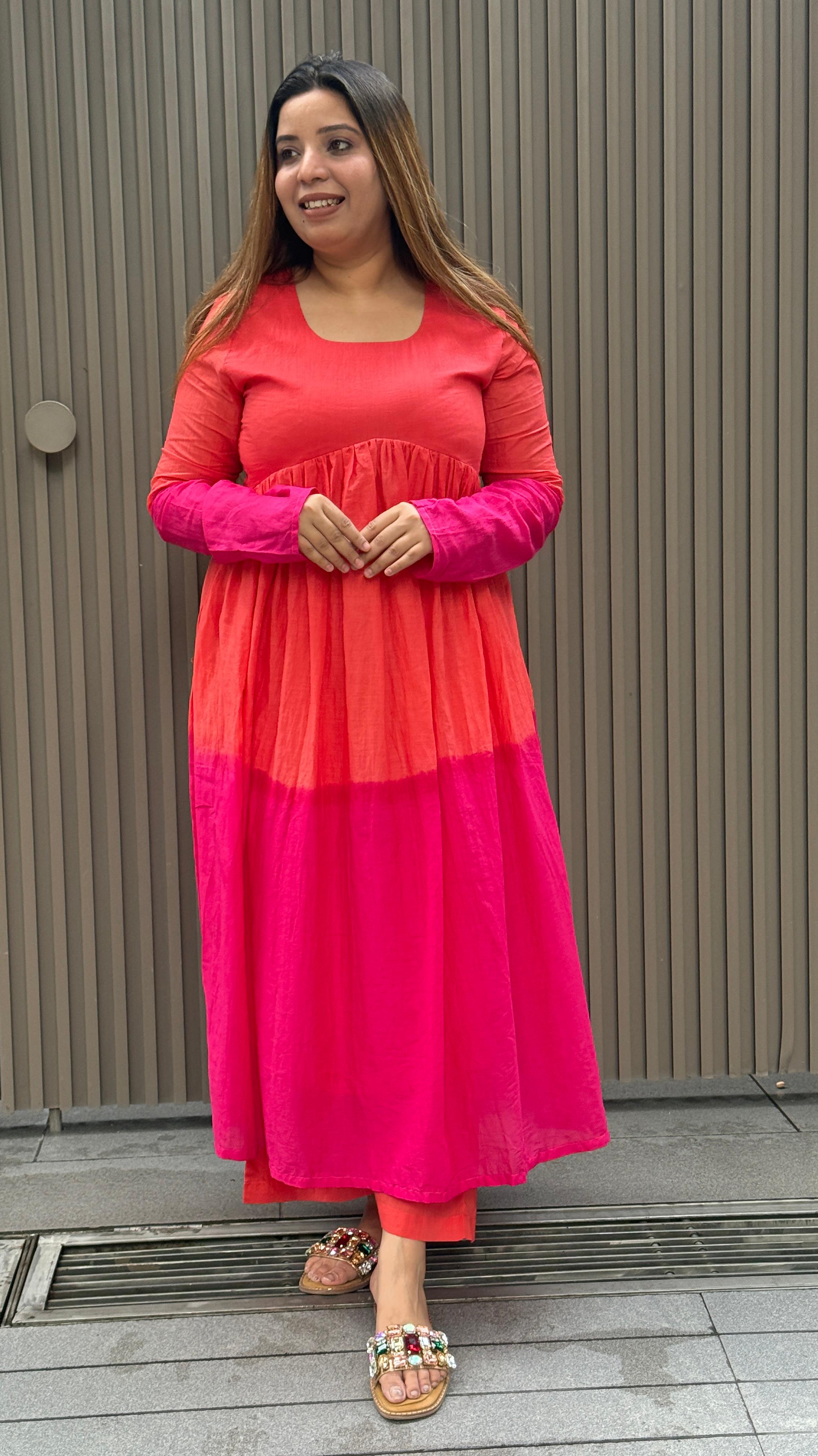 Aliya Cut Kurta Set- Pink